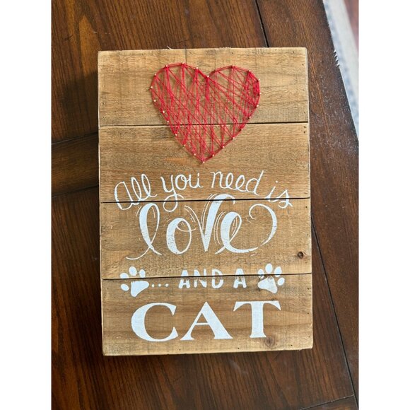 Wooden String Art "All you need is love and a CAT Heart Wall Decor Hanging Art - Picture 1 of 7